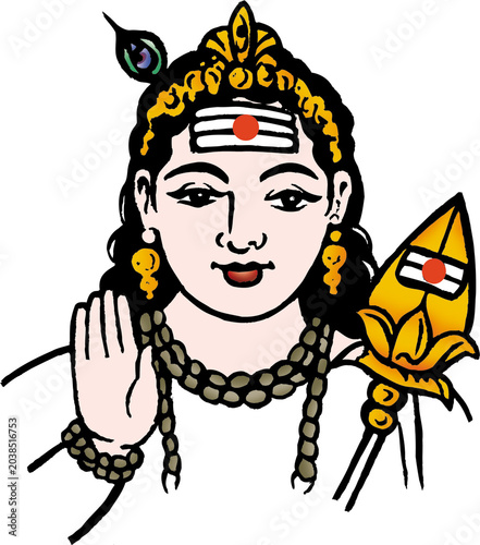 Quadro em tela Simple illustration of Lord Murugan with the holy Vel spear for Hindu spiritual devotional art