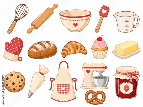 A delightful assortment of baking essentials and sweet treats, showcasing a cheerful kitchen collection for homemade goodness and culinary creativity