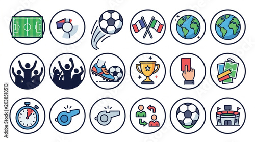 Collection of Football Soccer Icons and Symbols Representing the Sport.