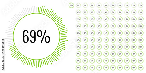Set of circle percentage progress bar diagrams meters from 0 to 100 ready-to-use for web design, user interface UI or infographic - indicator with green