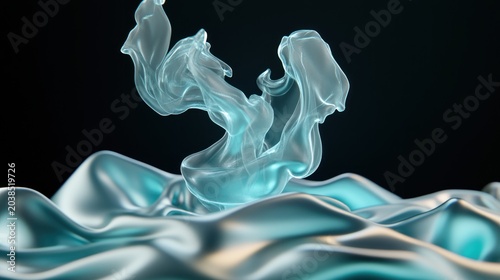 Abstract fluid forms in turquoise and silver.