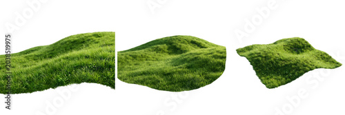 Set of 3D Grass Patches and Green Hill Terrain Elements: Realistic Isolated Land Sections for Landscape Design, Architectural Visualization, and Garden Modeling Projects