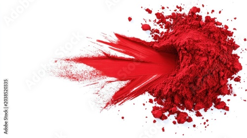 Red pigment powder scattered on a white background.