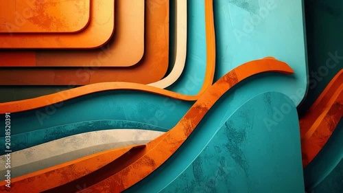 Abstract digital artwork features layered textured shapes, curves, and colors