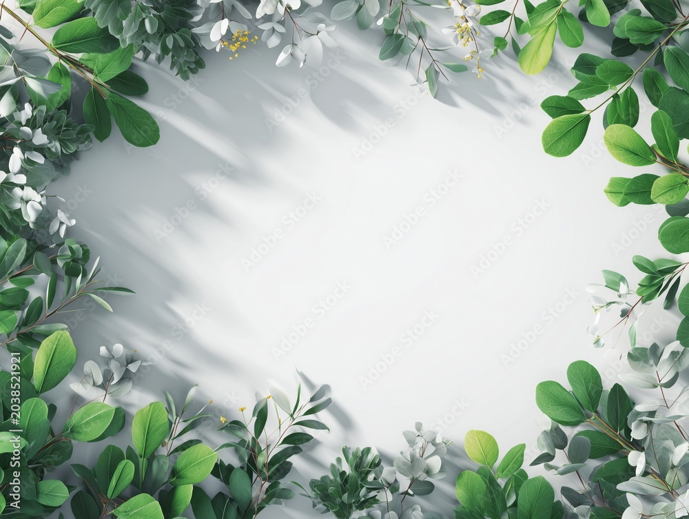 Fototapeta premium Botanical podium mockup with green foliage and natural copy space