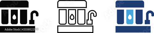 Photos Water filtration system icons, reverse osmosis filter set with faucet, clean dri