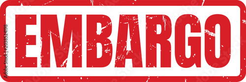 Foto Red Embargo Ink Stamp Impression Showing A Grungy Textured Effect For Official B
