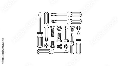 Bild auf Leinwand Collection of Screwdrivers and Fasteners Illustration.