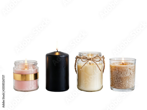 Minimalist candle set display on textured background with natural light