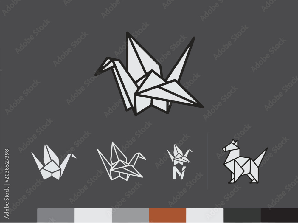 Fototapeta premium Minimalist origami bird and animal vector icons set.