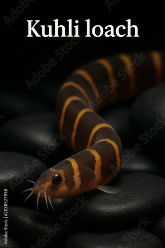 Atlas style macro portrait of a banded kuhli loach