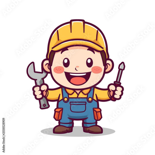 Cute Electrician Mascot Cartoon Character Vector Illustration