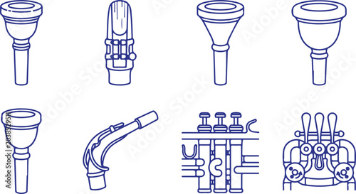 Schilderij op canvas Musical instrument parts line art set for brass instruments collection vector illustration graphic