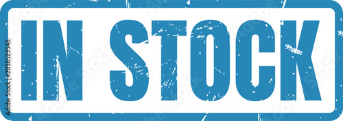 Tableau sur toile Professional blue rubber stamp ink imprint showing the phrase in stock on a clea