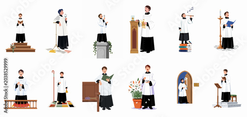 Photos Collection of Choir Boy Illustrations in Various Religious and Musical Poses Wea