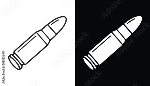 Tableau sur toile Bullet Vector Icons: A graphic representation of a bullet in both black and white, ideal for use in design projects related to conflict, safety, or defense