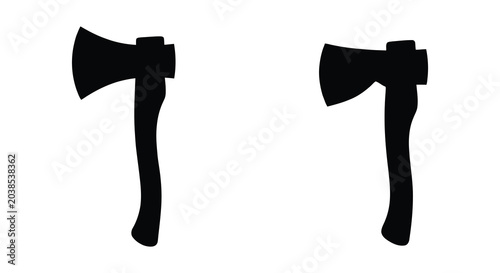 Photos two axes in silhouette style on white background silhouette axe tool cutting lum