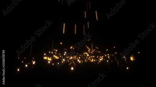 Hot Golden Sparks Falling and Bouncing on a Black Background.