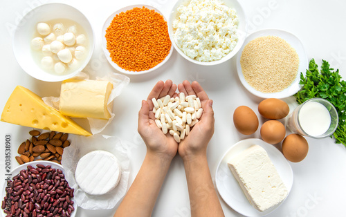 Tableau sur toile Various foods contain calcium. Selective focus.
