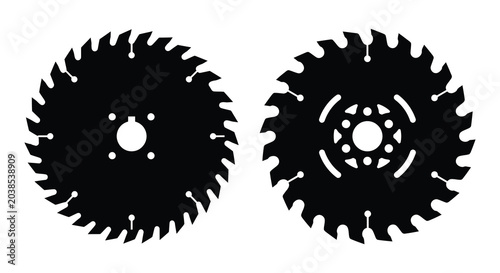 Cuadro en lienzo two circular saw blades in black silhouette blade white background tool cutting