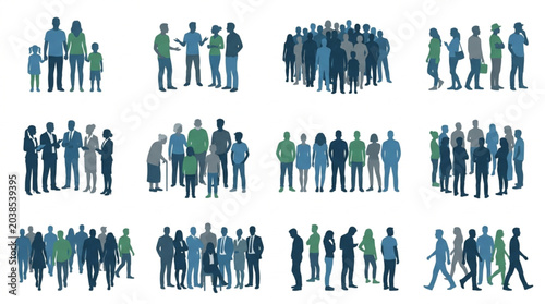 Canvas-taulu Diverse Silhouettes of People in Groups and Crowds.