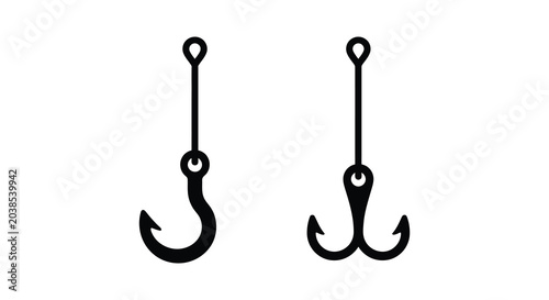 Quadro em tela two fishing hooks shown in black silhouette hook white background simple graphic