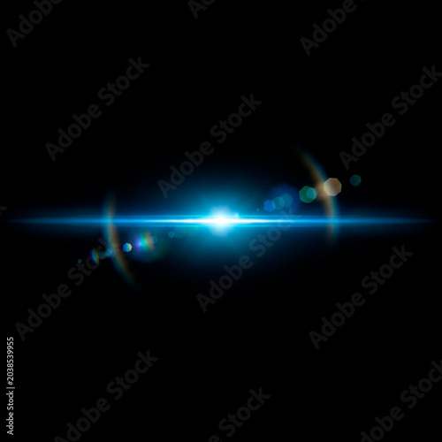 Cinematic anamorphic lens flare overlay pack. Bright gold blue white optical light leaks streak isolated on black background