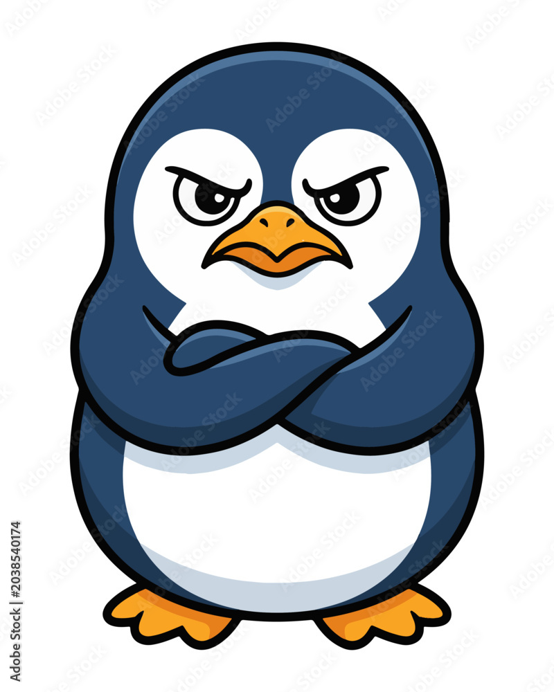 Fototapeta premium Grumpy penguin vector illustration isolated on white background