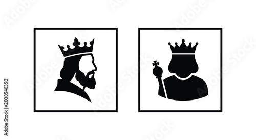 Cuadro en lienzo king and queen silhouettes in black and white silhouette royalty crown scepter b