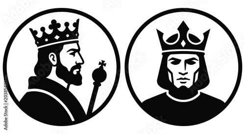 Tableau sur toile king profiles in circular frames silhouette profile frame monarch royalty crown