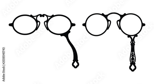 Принти на полотні vintage lorgnette glasses silhouette spectacles eyewear black white background o