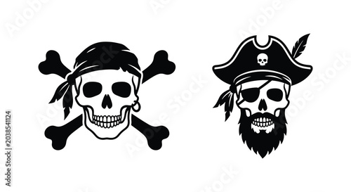 Фотография pirate skull and crossbones silhouette skeleton bones hat beard eye patch bandan