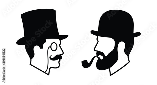 Fotografía two men in hats and facial hair silhouette top hat bowler mustache beard pipe mo