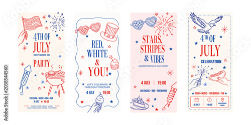 Set Festive fourth of July celebration invitations with patriotic designs and party details