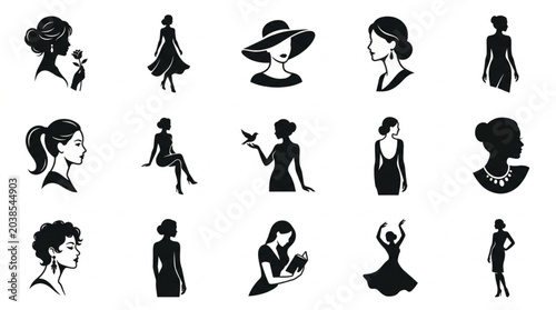 Cuadro en lienzo Elegant Silhouettes of Women in Various Poses and Styles.