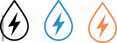 Foto Hydroelectric energy power concept icon set featuring water drops with solid lig