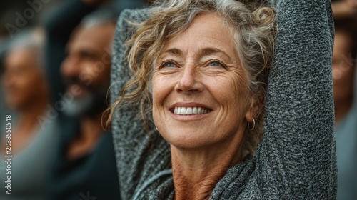 The radiant smile of a mature woman with silver curls provides an inspiring backdrop for themes of active longevity, the beauty of ageing, and positive ageing in society.