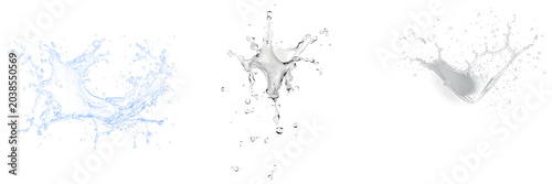 Fotografie Dynamic water splashes captured in mid-air, showing various shapes and forms, isolated on transparent background
