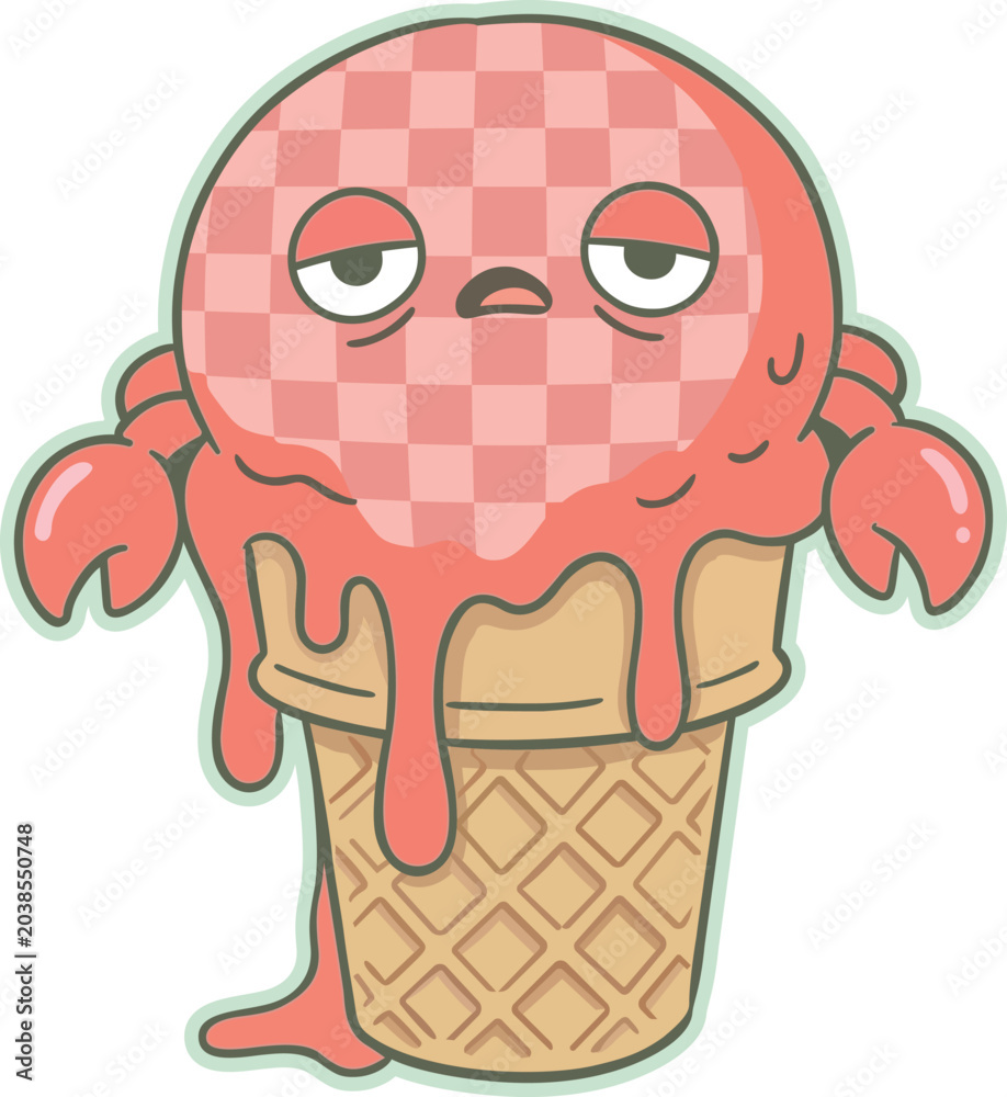 Fototapeta premium Sad Crab Ice Cream Cone Cute Funny Summer
