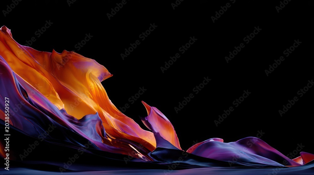 Obraz premium Flowing colorful fabric billows dynamically against a solid black background