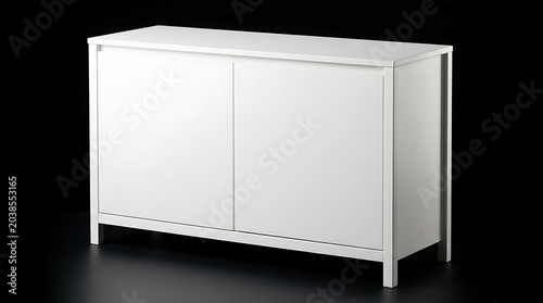 Isolated modern white sideboard cabinet with two doors for interior design visualization and home furniture staging