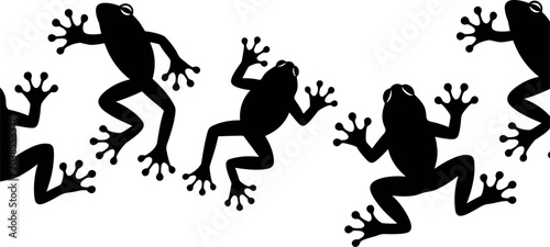 Foto Exotic tree frogs silhouette seamless border pattern vector illustration with bl