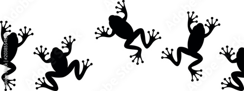 Bild auf Leinwand Exotic tree frogs silhouette seamless border pattern vector illustration with bl