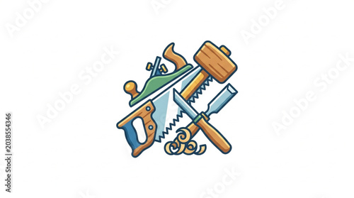 Cuadro en lienzo Collection of woodworking tools and wood shavings.