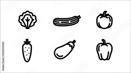 Black outline icons depict various fresh produce items arranged in two rows on a white background.