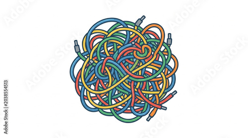Bild auf Leinwand Colorful tangled shoelaces forming a chaotic knot.