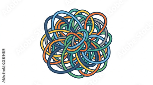 Cuadro en lienzo Complex tangled knot of colorful ropes abstract pattern.