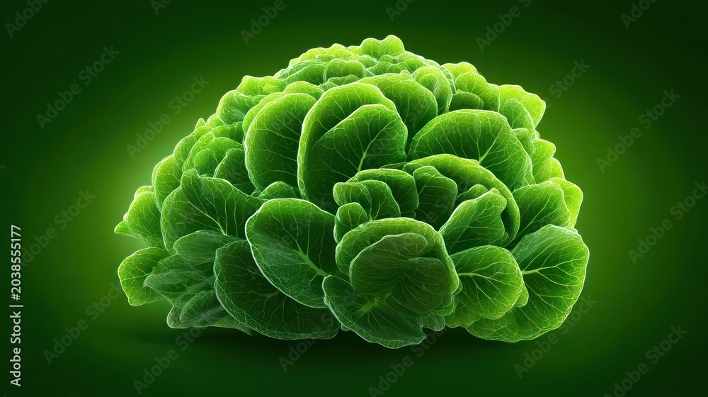 Obraz premium Vibrant green leafy vegetable rests upon a dark green gradient background