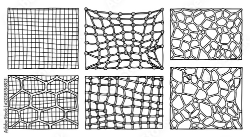 Konstfotografi Soccer goal net textures collection, variety of football mesh patterns and grid