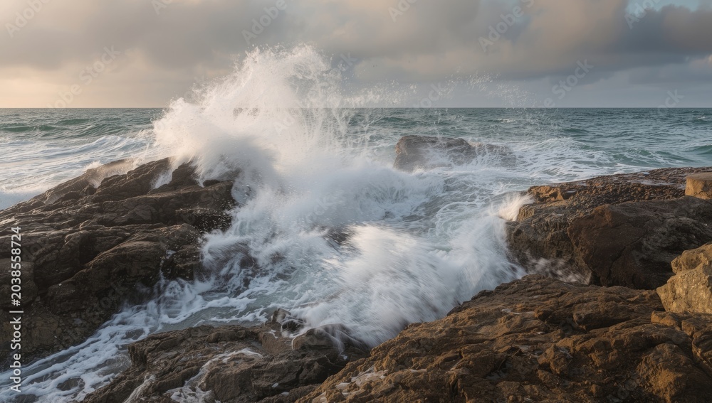 Fototapeta premium dynamic wave action on coastal rock formations